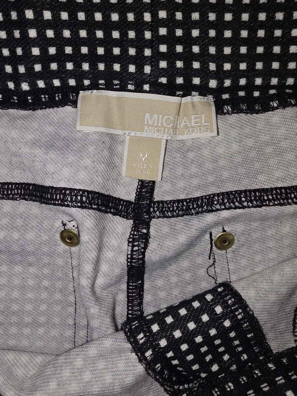 🤍🖤💼 Michael Kors Black & White Check Pull-On Legging Pants Stretch Slim Fit M